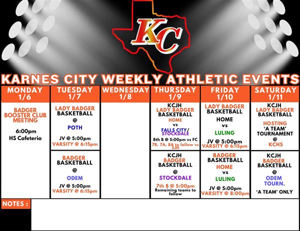 KC Weekly Athletic Events